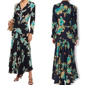 SANDRO Paris Blaire Knotted Black Floral-print Jacquard Maxi Dress Sz E 34/US XS